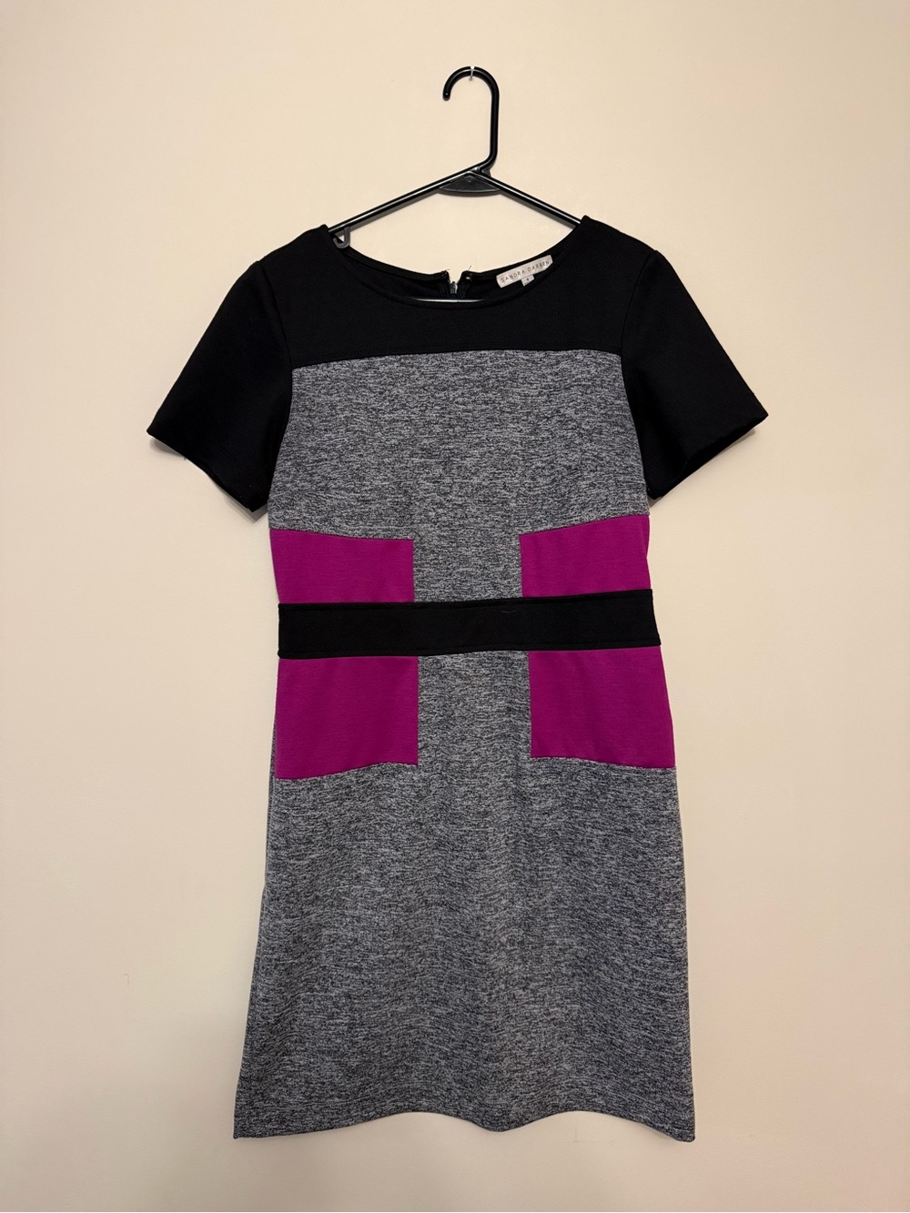 Sandra Darren Gray, Black & Purple Colorblock Sheath Dress